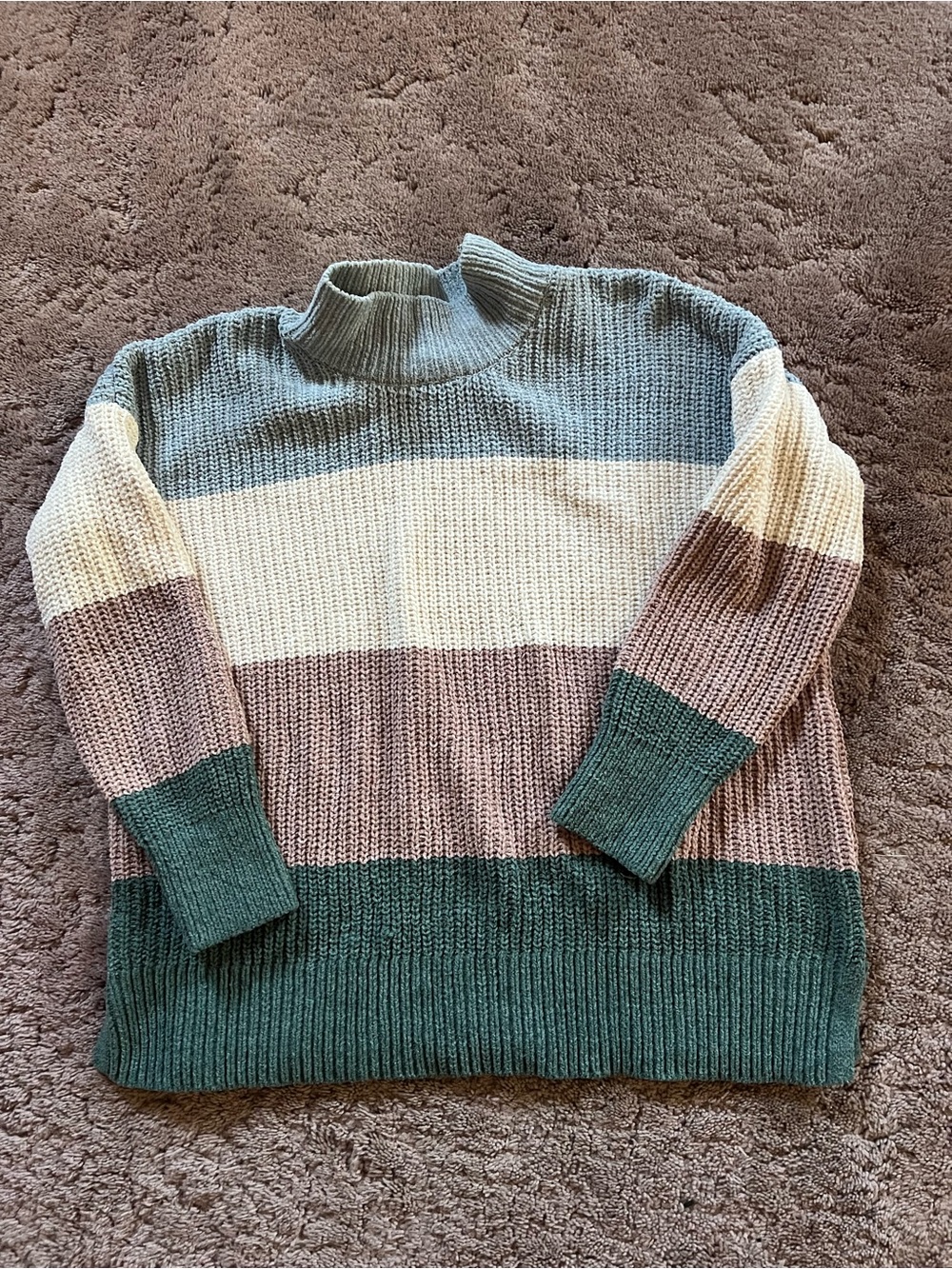 Hippie Rose Striped Cowl Neck Sweater in Green, Cream & Taupe